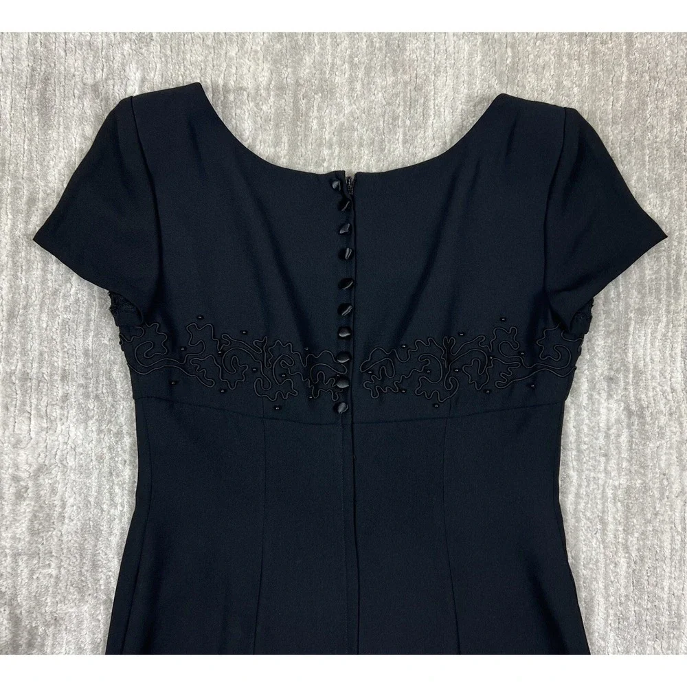 Donna Morgan Dress Womens 6P Black Sheath Short Sleeve Beaded Soutache Vintage‎